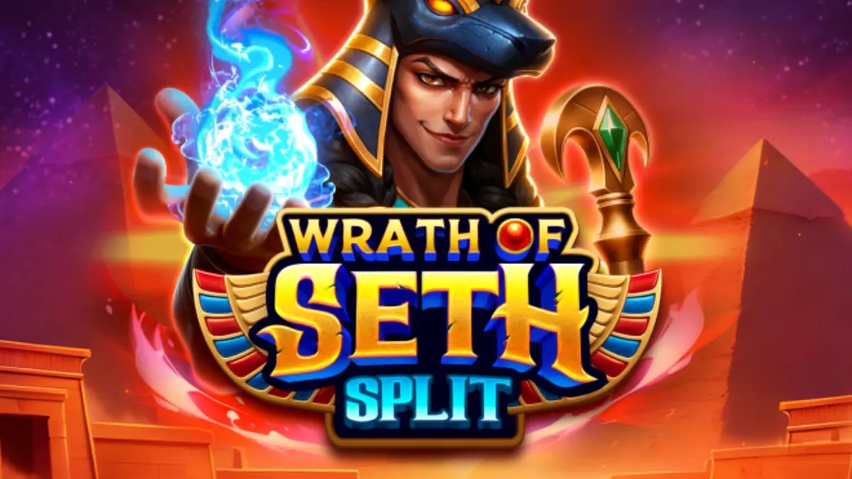 Tampilan visual slot Wrath of Seth – Split dengan latar belakang kuil Mesir kuno.